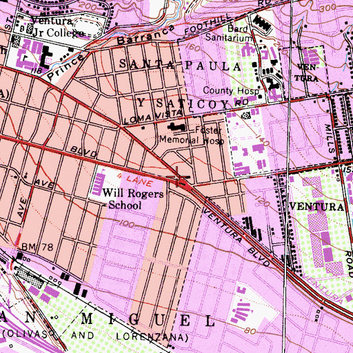 Topographic Map of Plaza Shopping Center, CA