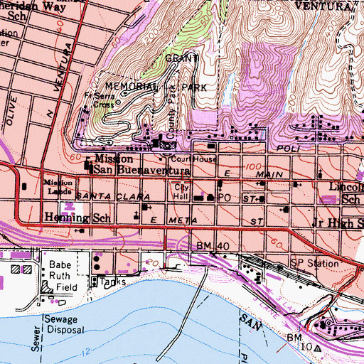Topographic Map of Ventura Concert Theater, CA