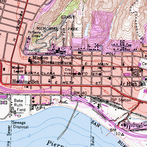 Topographic Map of Ventura Post Office, CA