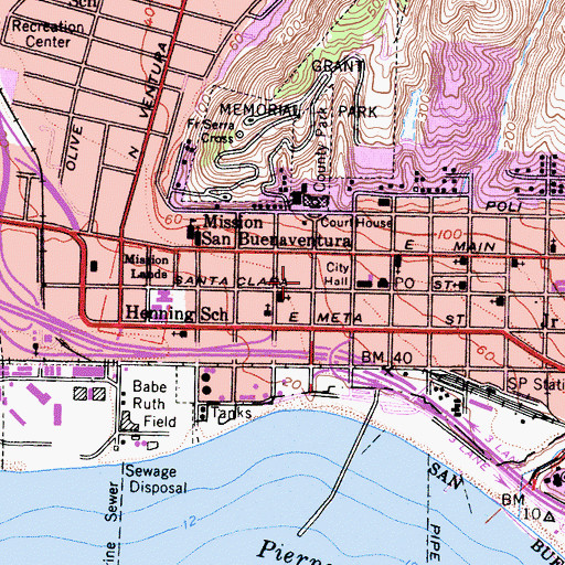 Topographic Map of Ventura Visitors Bureau, CA