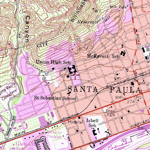 Topographic Map of First Church of Christ Scientist, CA