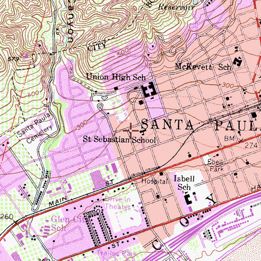 Topographic Map of Saint Sebastian Church, CA
