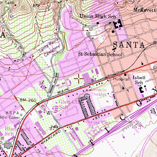 Topographic Map of Santa Paula Shopping Center, CA