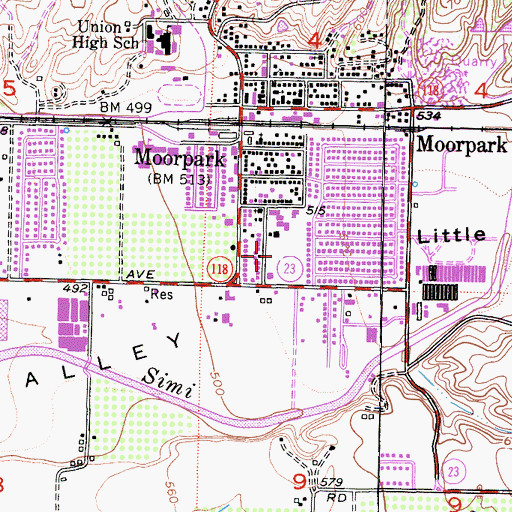 Topographic Map of Flory Elementary School, CA
