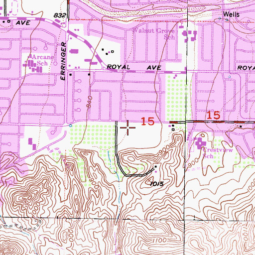 Topographic Map of Hillside Junior High School, CA