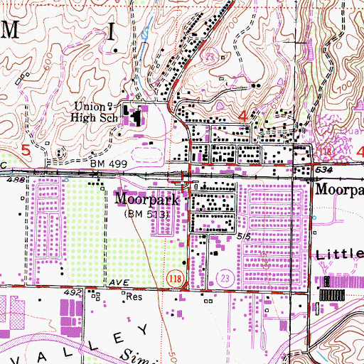 Topographic Map of Moorpark Chamber of Commerce, CA
