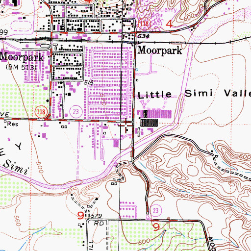Topographic Map of Moorpark Plaza Shopping Center, CA