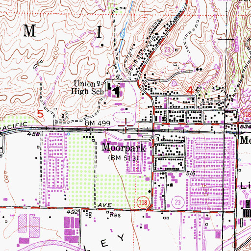 Topographic Map of Moorpark Post Office, CA