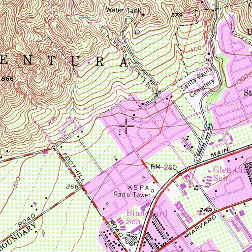 Topographic Map of Obregon Park, CA