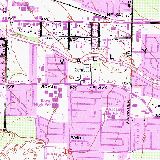 Topographic Map of Royal Plaza Shopping Center, CA