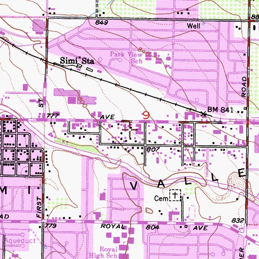 Topographic Map of Southwest Plaza Shopping Center, CA