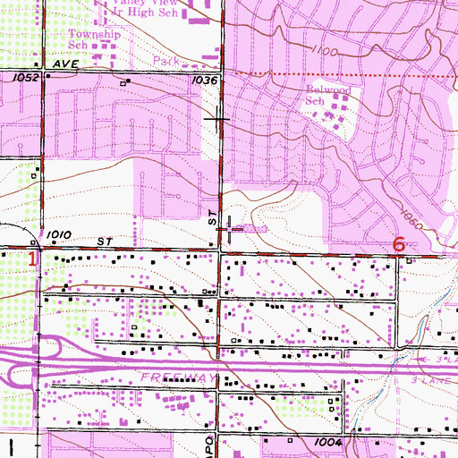 Topographic Map of Bellwood Shopping Center, CA