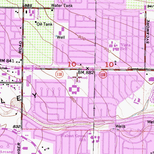 Topographic Map of Berylwood Park, CA