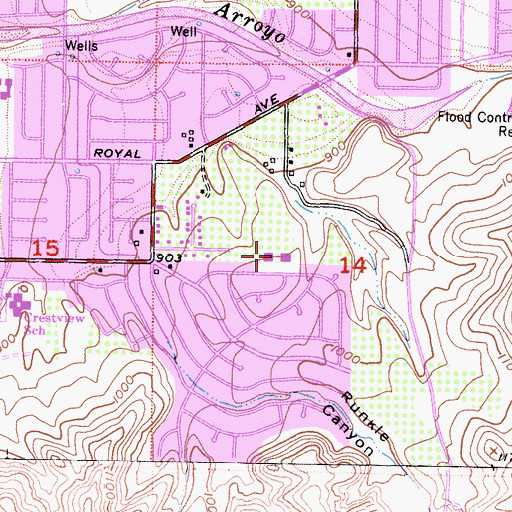 Topographic Map of Mountain View Elementary School, CA