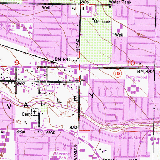 Topographic Map of Valley Center Shopping Center, CA