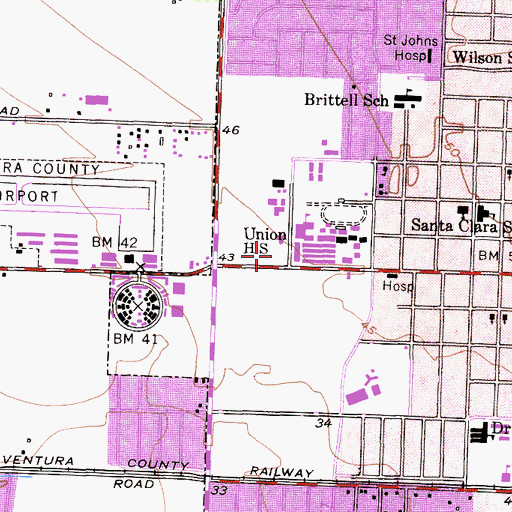 Topographic Map of Oxnard Fire Department Station 1, CA