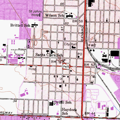 Topographic Map of First Baptist Church, CA
