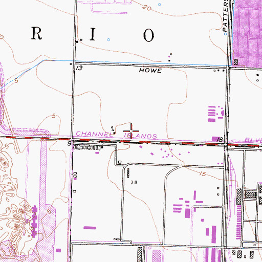 Topographic Map of Mandalay Village Marketplace Shopping Center, CA