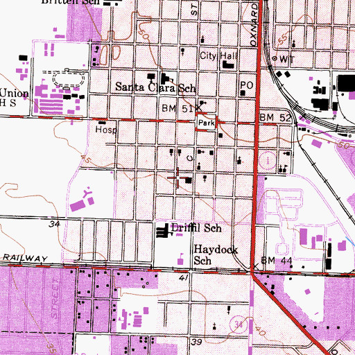 Topographic Map of Oxnard Community Center, CA