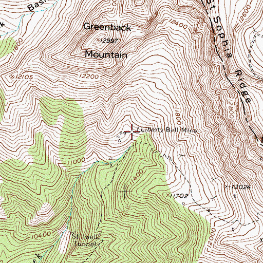 Topographic Map of Liberty Bell Mine, CO