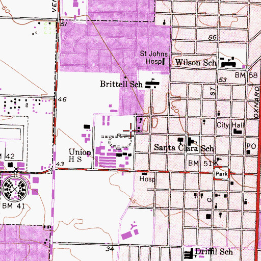 Topographic Map of Saint Johns Lutheran Church, CA