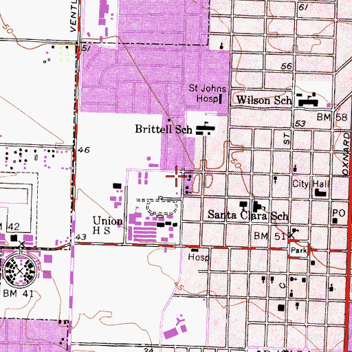Topographic Map of Saint Johns Lutheran School, CA