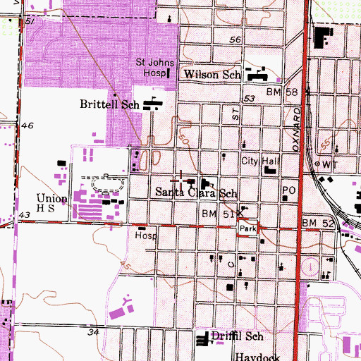 Topographic Map of Santa Clara Roman Catholic Church, CA