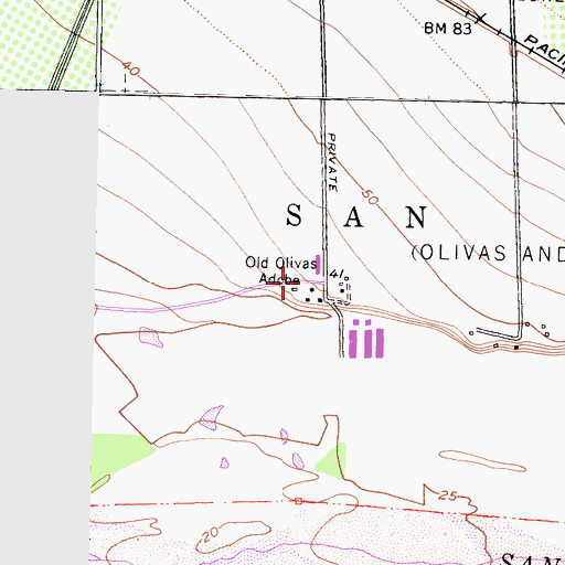 Topographic Map of Olivas Adobe Historical Park, CA