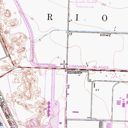 Topographic Map of Oliveira Plaza Shopping Center, CA