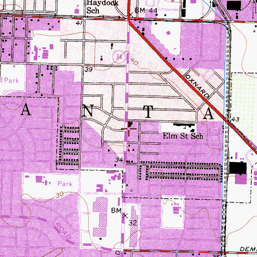 Topographic Map of Oxnard Church of Christ, CA
