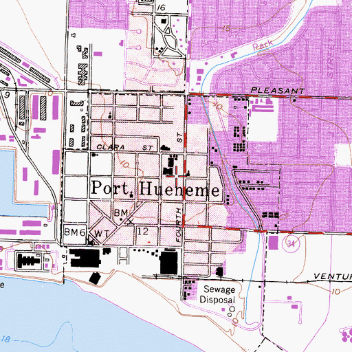 Topographic Map of Port Hueneme Church of Christ, CA