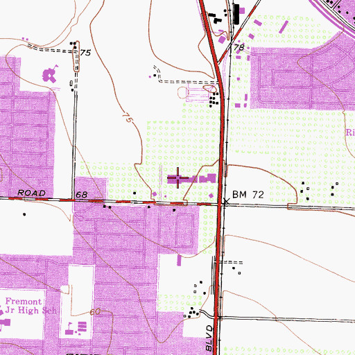 Topographic Map of Carriage Square Shopping Center, CA