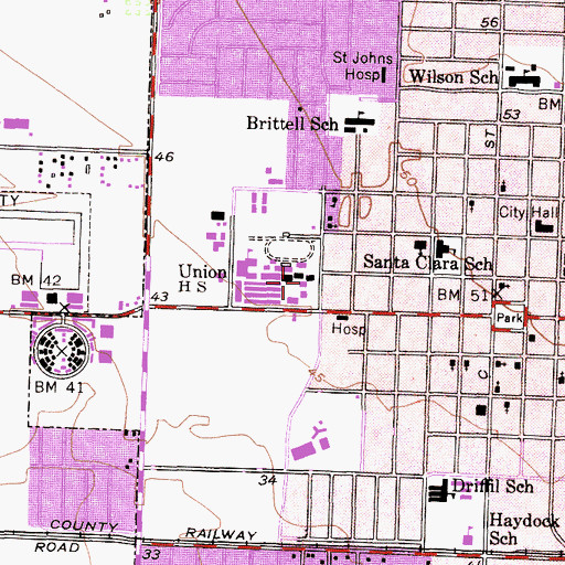 Topographic Map of Oxnard Adult School, CA