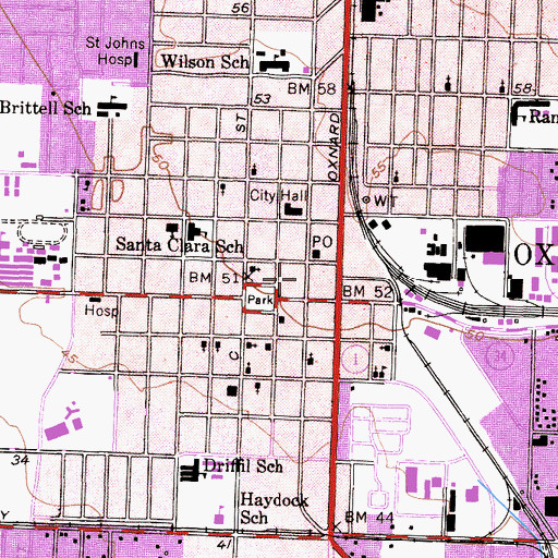 Topographic Map of Oxnard Chamber of Commerce, CA