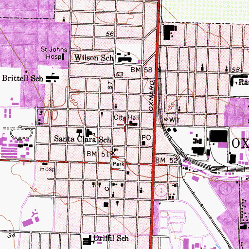 Topographic Map of Oxnard City Hall, CA
