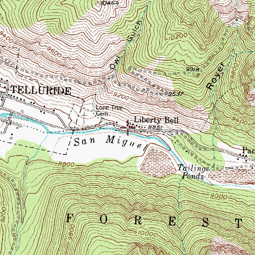 Topographic Map of Liberty Bell, CO