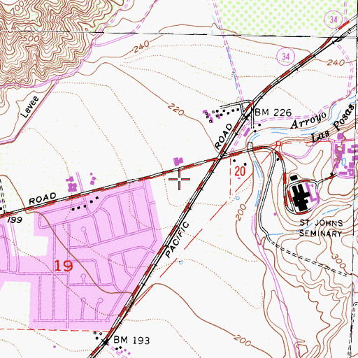 Topographic Map of Crossroads Shopping Center, CA