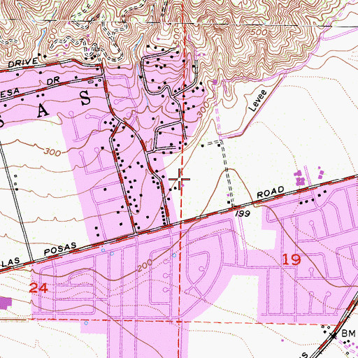 Topographic Map of Dos Caminos Plaza Shopping Center, CA