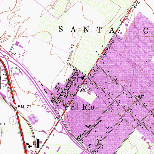 Topographic Map of El Rio Elementary School, CA