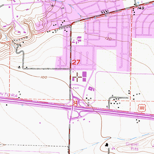Topographic Map of La Posas Plaza Shopping Center, CA