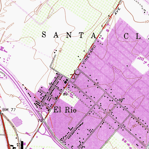 Topographic Map of Soliz-El Rio Branch Ventura County Library, CA