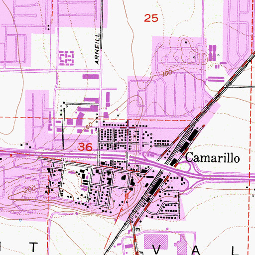 Topographic Map of Camarillo Foursquare Church, CA