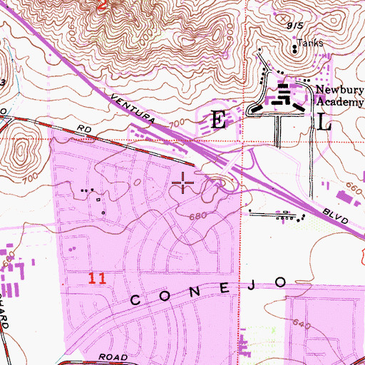 Topographic Map of Casa Conejo Plaza Shopping Center, CA