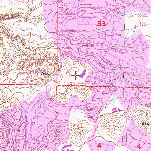 Topographic Map of Los Robles Hospital and Medical Center, CA