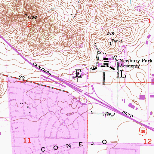 Topographic Map of Ventura Estates Academy, CA