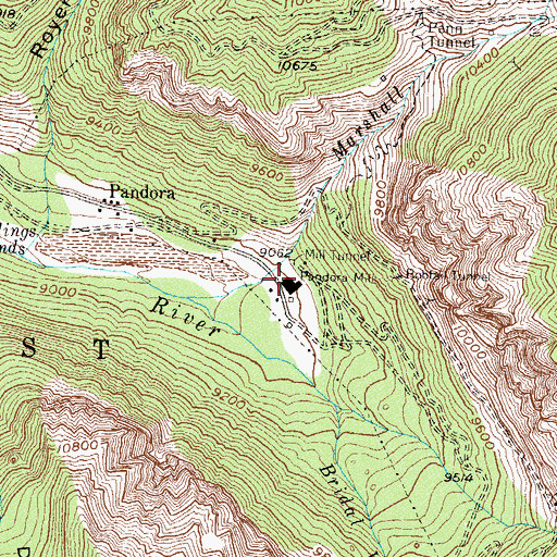 Topographic Map of Pandora Mill, CO