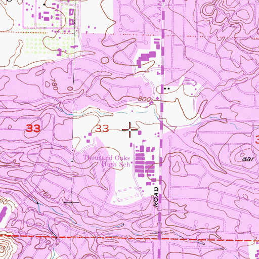 Topographic Map of Thousand Oask Community Center, CA