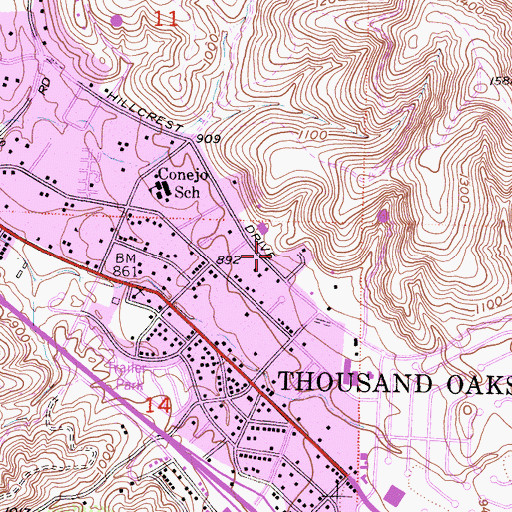 Topographic Map of Conejo Valley Church of Christ, CA