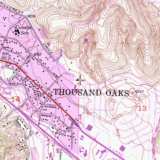 Topographic Map of Conejo Valley Church of Religious Science, CA