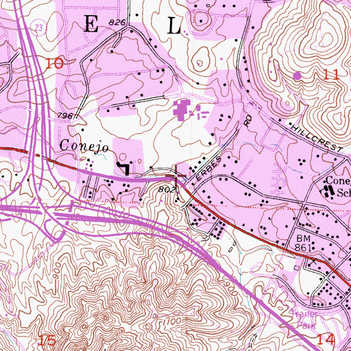 Topographic Map of Hillcrest Christian Center, CA